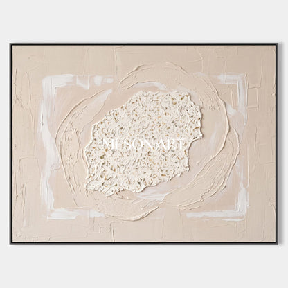 Minimalist Beige Textured Relief Art For Modern Living Room Decor