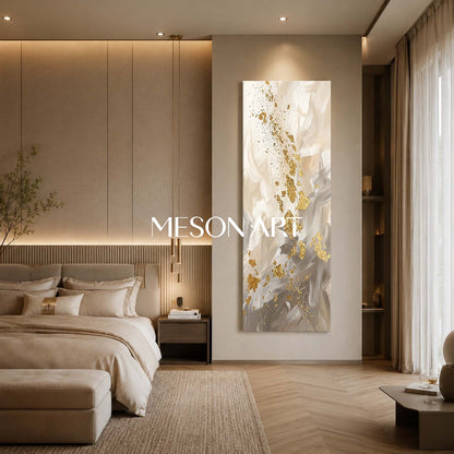 Luxury Abstract Gold Leaf Painting Beige Modern Wall Art For Living Room