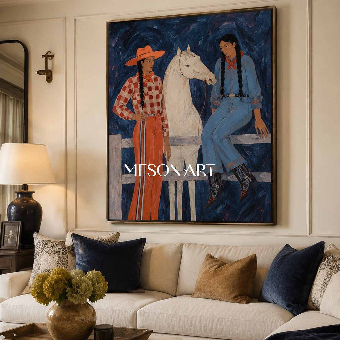 Modern Western Cowboy Art With Horse And Colorful Geometric Patterns For Living Room Decor