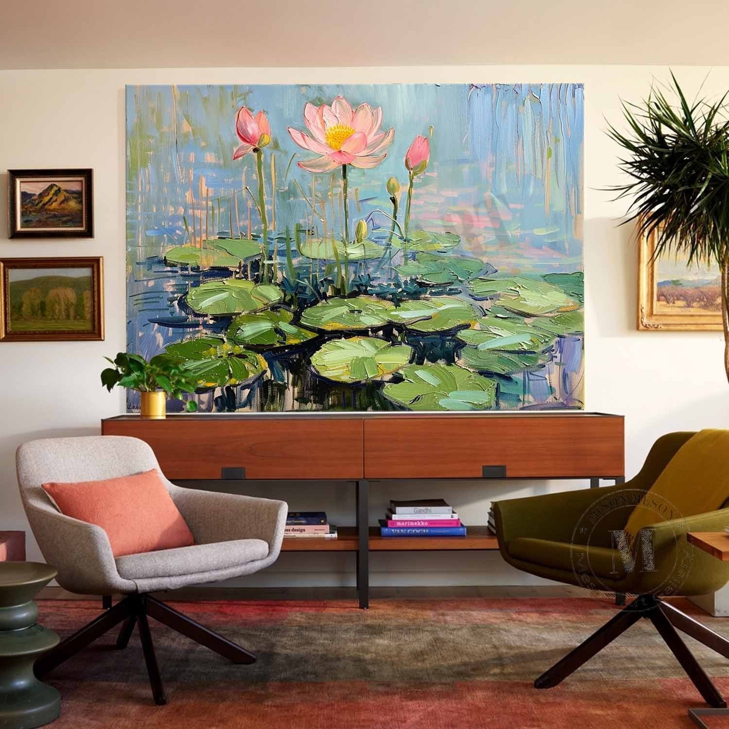 Large 60*40 Blue Monet Lotus Canvas Art for Sale Monet Lotus Canvas Wall Art Decor Hanging Painting