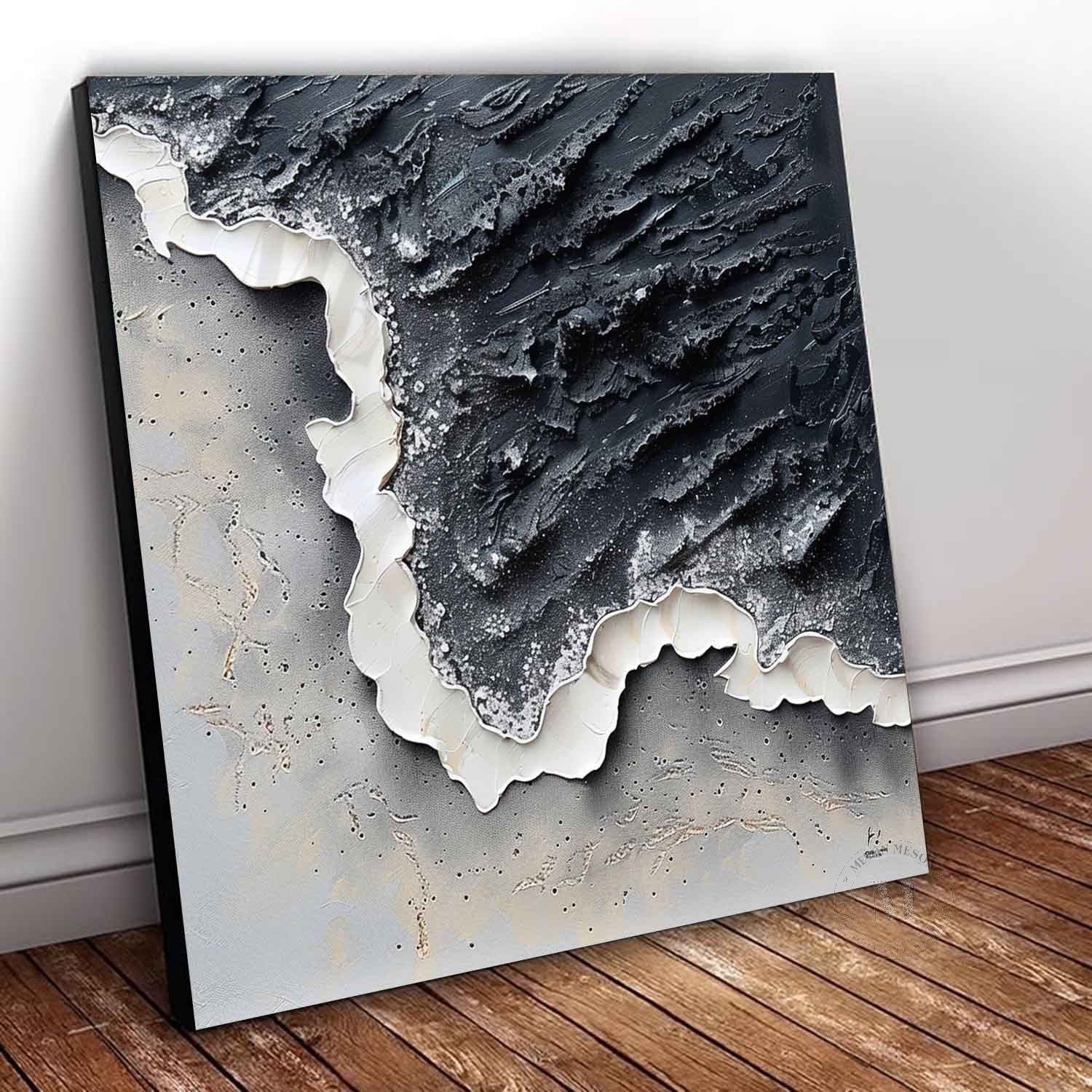 3D Black and White Wave Art Black and White Abstract Textured Canvas Wall Painting