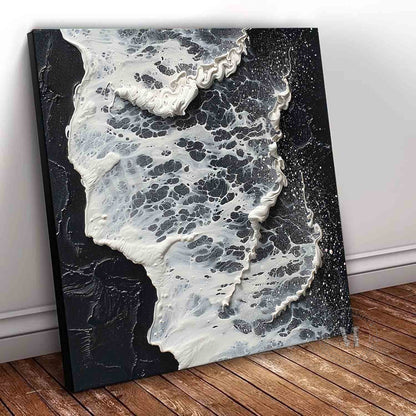 3D Black and White Wave Art Canvas Black and White Abstract Textured Acrylic Wall Painting