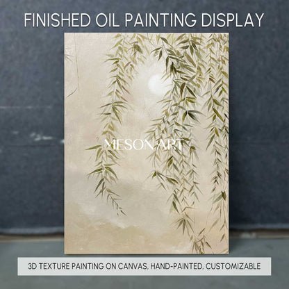 Green Willow On Canvas Wabi-Sabi Art Green Willow Oil Painting Willow Landscape Wall Art