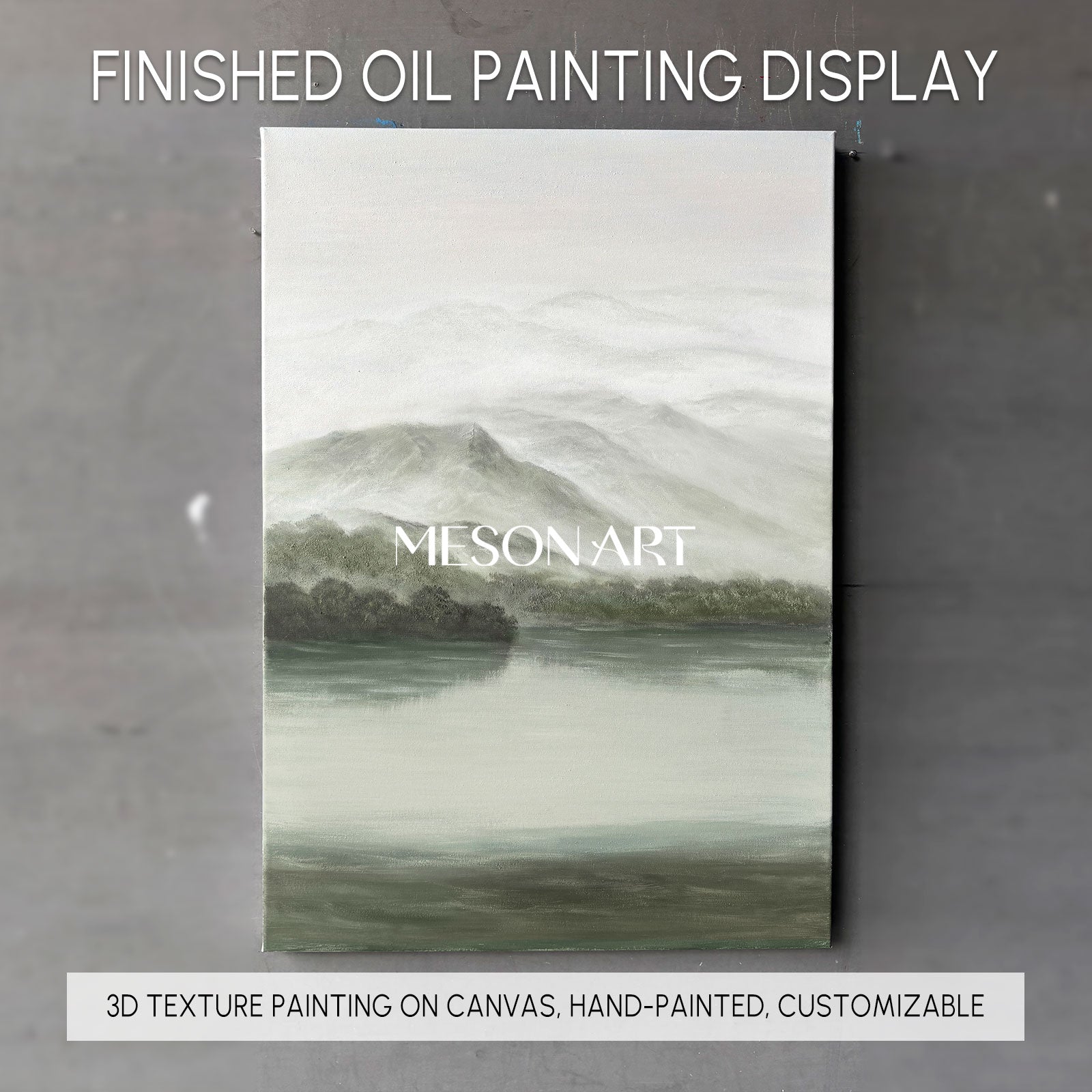 Gray and Green Landscape Oil Painting Gray and Green Landscape Wall Art Wabi-Sabi Interior Design