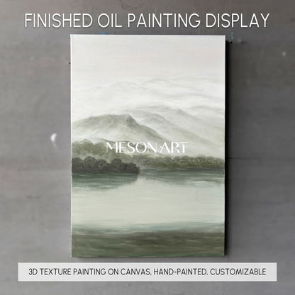 Gray and Green Landscape Oil Painting Gray and Green Landscape Wall Art Wabi-Sabi Interior Design