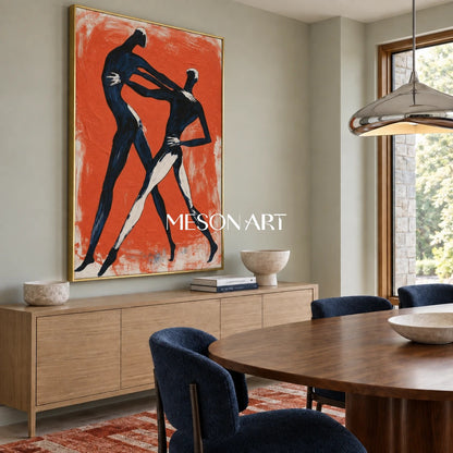 Orange And Black Expressionist Figurative Dynamic Textured Gestural Modern Rectangular Wall Art Original Artist By Mesonart