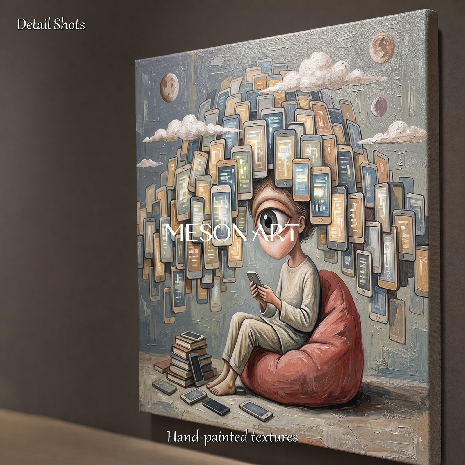 Abstract Surreal Digital Consciousness Painting With Eye Motif For Modern Living Room
