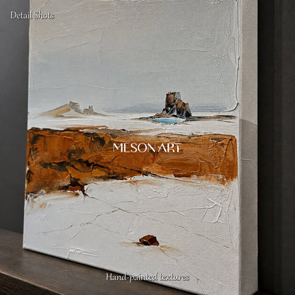 White And Brown Abstract Landscape Painting Panoramic Textured Art Original Artist Hand Painted By Mesonart
