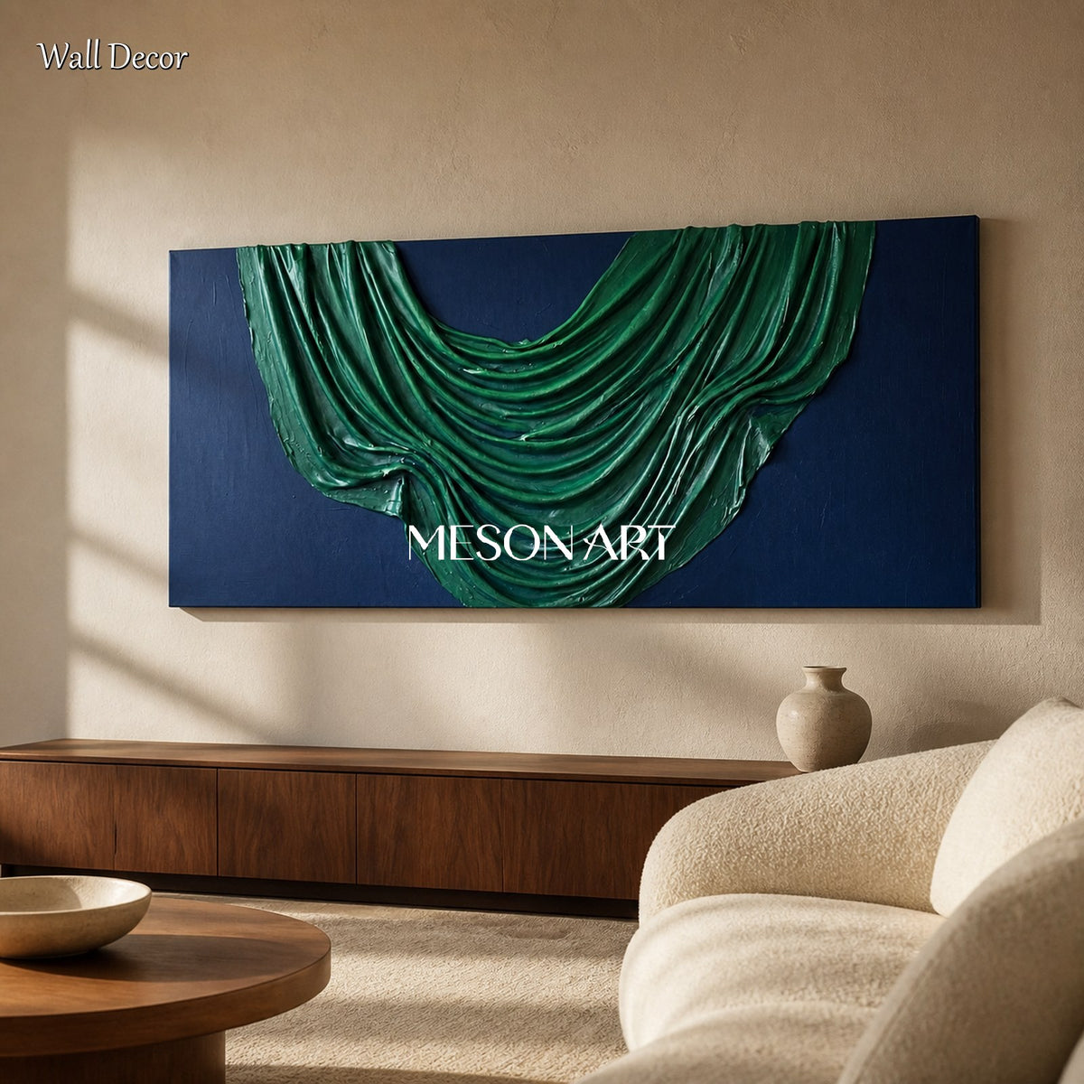 Green And Blue Minimalist 3D Plaster Relief Wall Art Panoramic Sculptural Original Artist By Mesonart