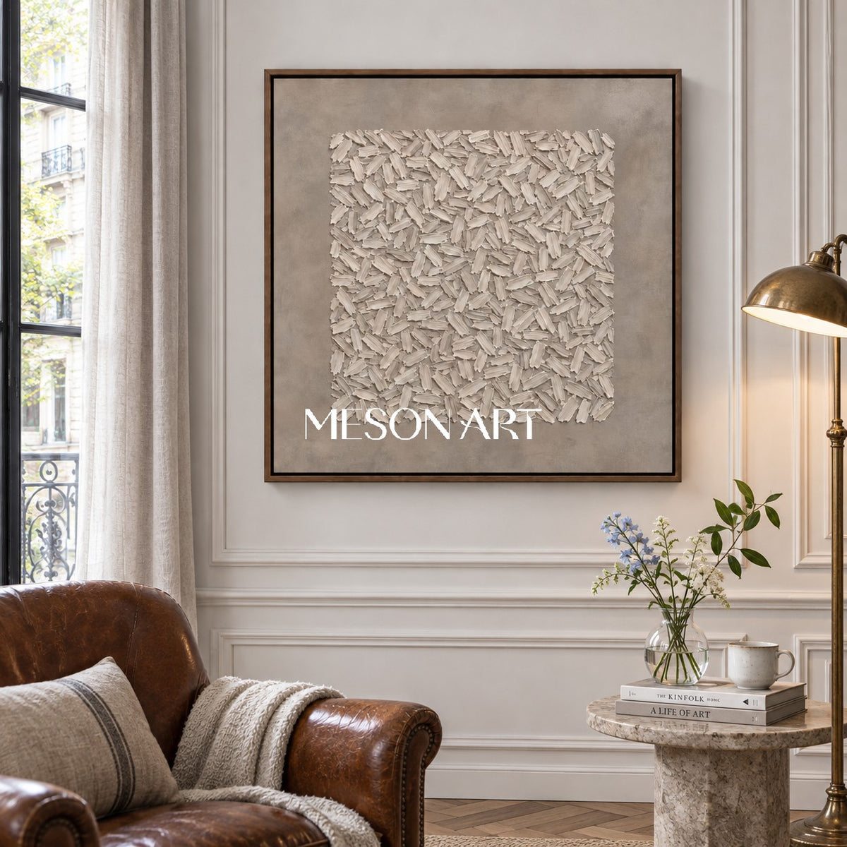 Gray And White Abstract Painting Square Textured Wall Art Modern Wabi Sabi Neutral Decor For Living Room By Mesonart