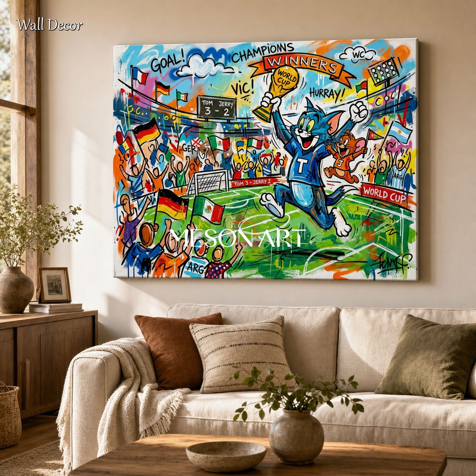 Tom And Jerry World Cup Graffiti Art For Living Room And Kids Room