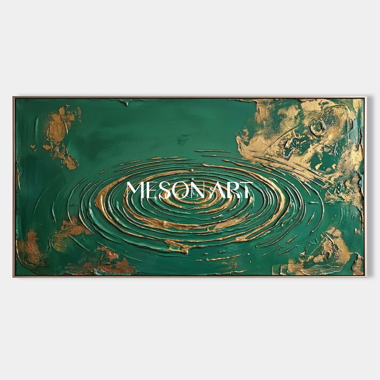 Large Green And Gold Abstract Wall Art For Modern Living Room Decor