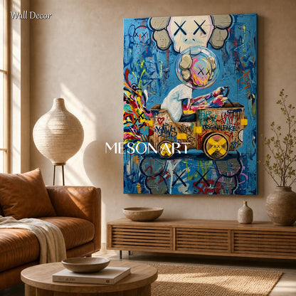 Bold Graffiti Art Painting With Pop Culture Icons For Modern Living Room Decor
