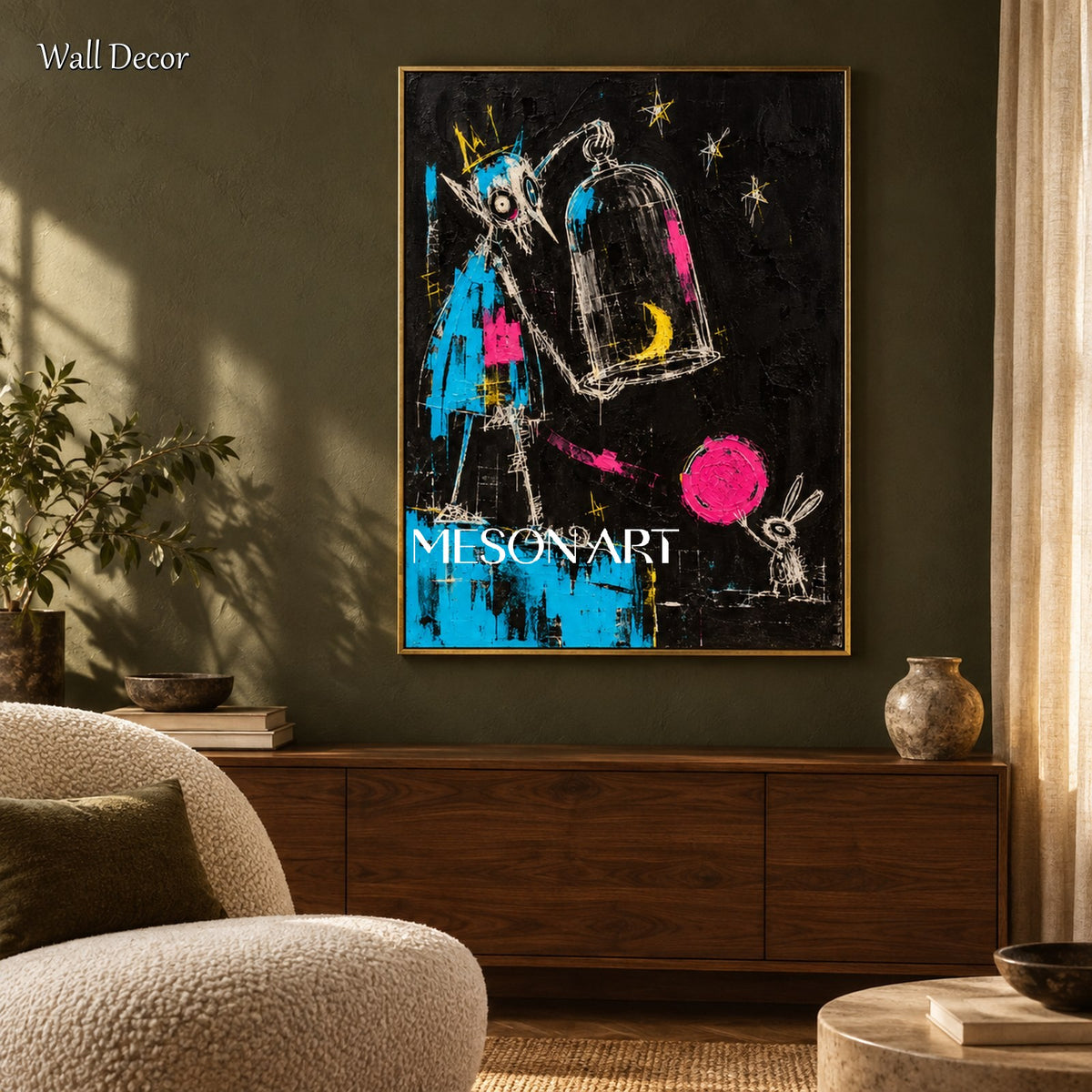 Black And Blue Abstract Graffiti Painting Rectangular Wall Art For Living Room Original Artist Hand Painted By Mesonart