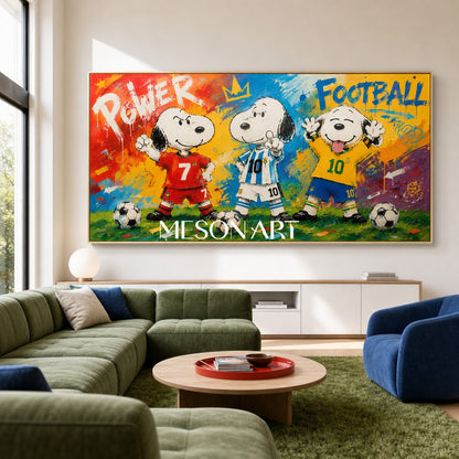 Vibrant Graffiti Football Art With Cartoon Dogs For Modern Living Room