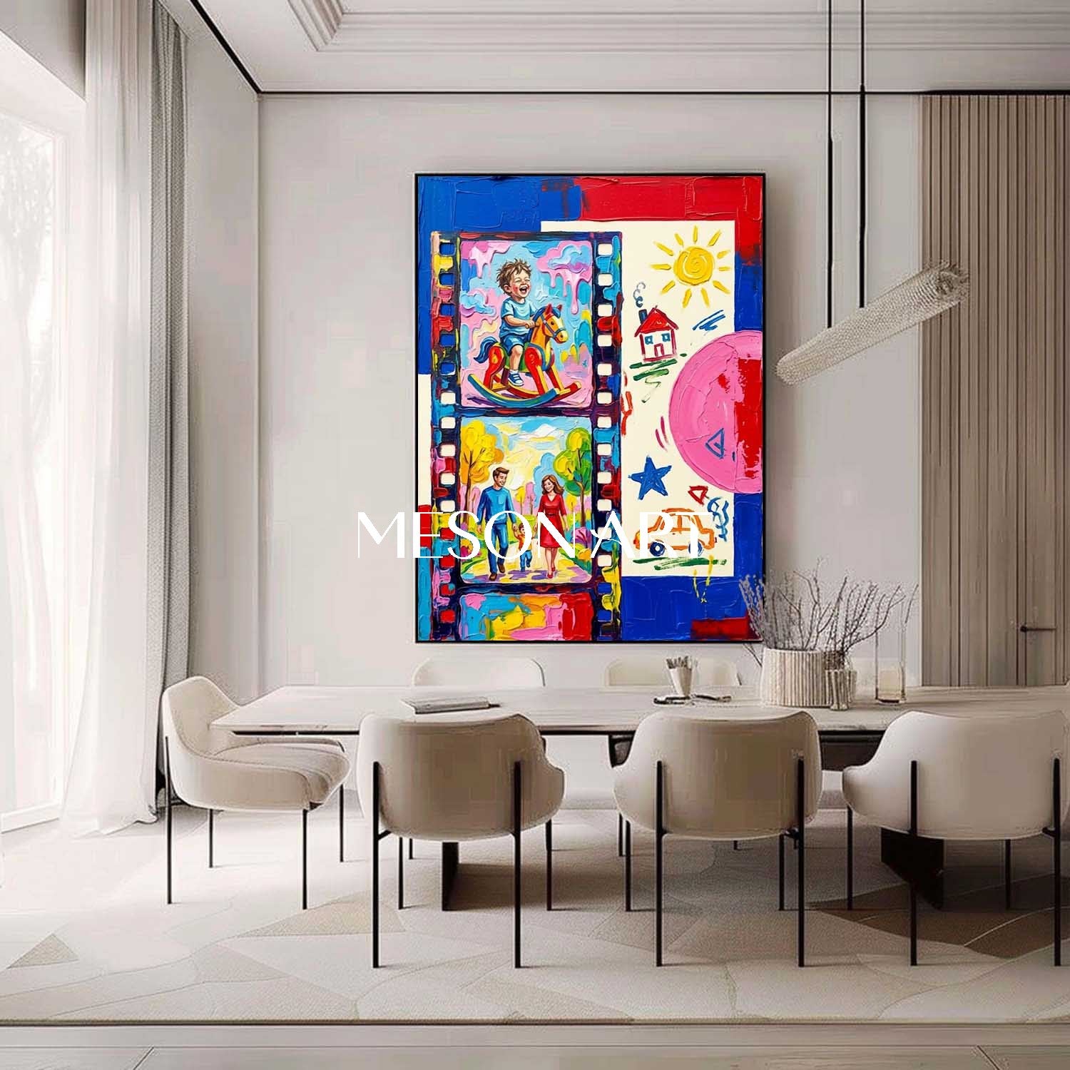 Vibrant Family Portrait Pop Art Painting With Film Strip Design For Kids Room Decor