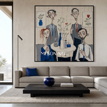 Expressive Figurative Oil Painting With Textured Brushwork For Modern Living Room Decor