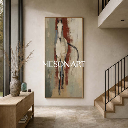 Minimalist Horse Painting In Earthy Tones For Living Room And Entryway Decor