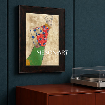 Red And Gold Expressionist Portrait Painting Modern Art Rectangular Wall Decor For Living Room By Mesonart