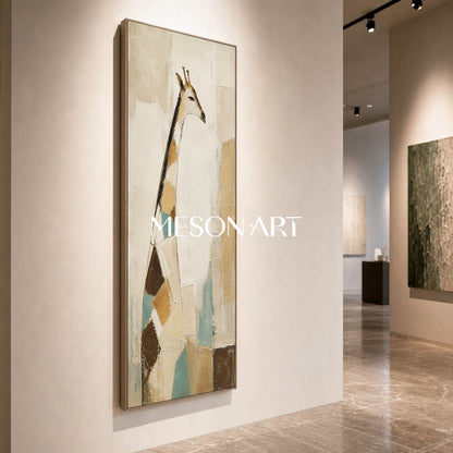 Abstract Giraffe Wall Art In Art Deco Style With Textured Linen Canvas For Modern Home