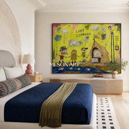 Green Graffiti Cartoon Art Rectangular Wall Decor For Kids Room Original Artist Hand Painted By Mesonart