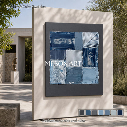 Blue Abstract Wall Art With Textured Relief For Modern Living Room Decor