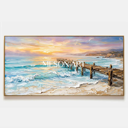 Luxury Coastal Seascape Painting With Impasto Texture For Modern Living Room Decor