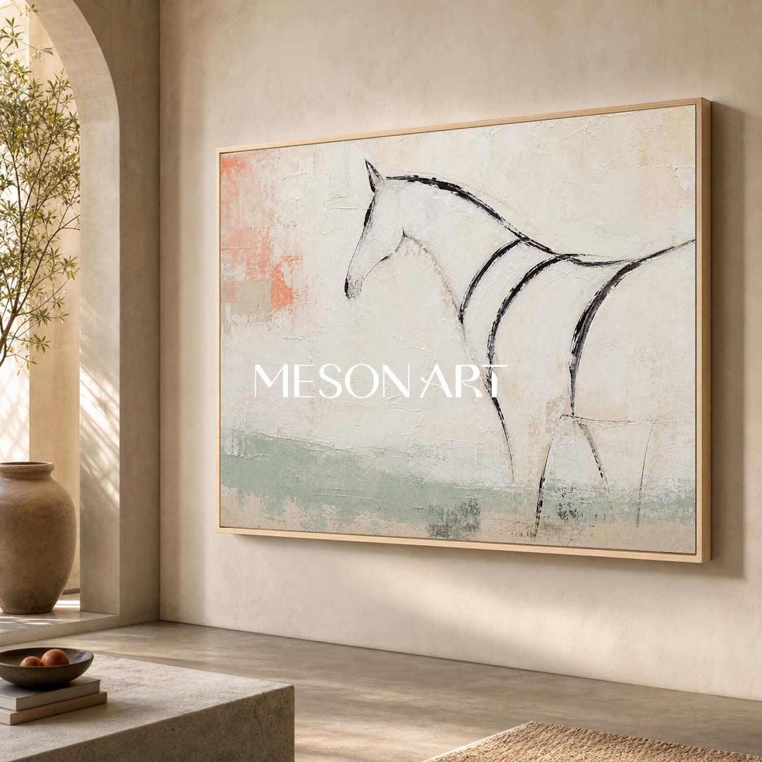 Minimalist Horse Painting Abstract Animal Wall Art For Modern Living Room And Home Office Decor