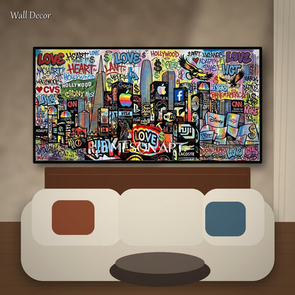 Black And Red Graffiti Paintings Banksy Style Panoramic Wall Art For Living Room By Mesonart