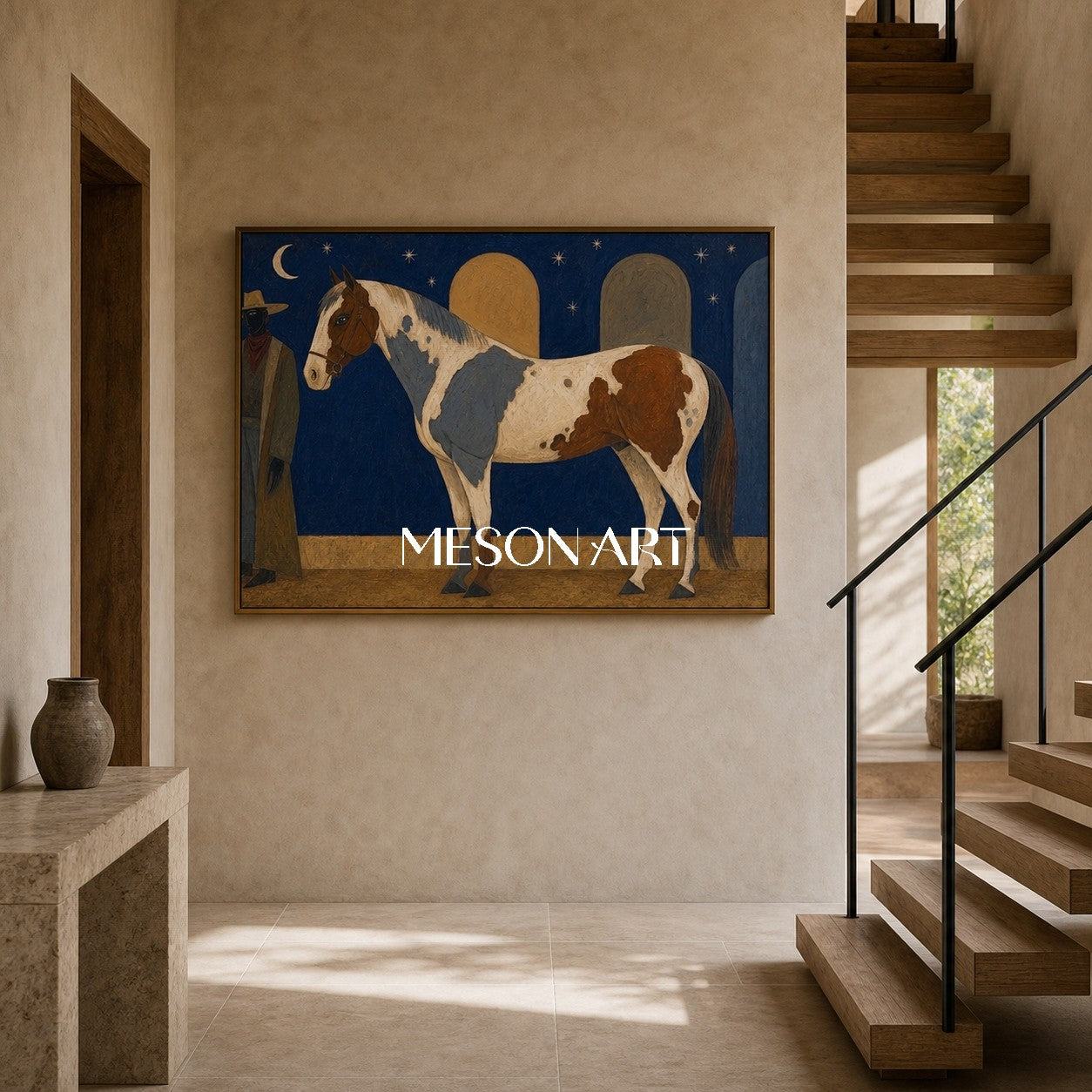 Majestic Pinto Horse Art With Thick Impasto Texture For Modern Farmhouse Living Room Decor