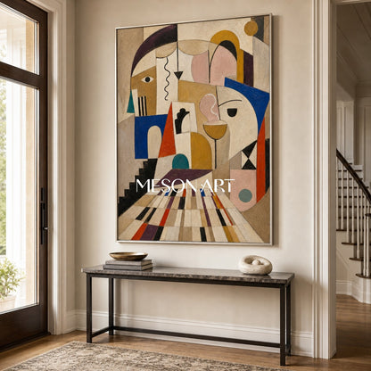 Cubist Expressionist Art Painting With Architectural Forms For Modern Home Decor