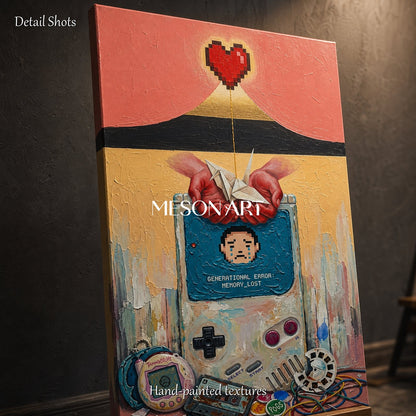 Red And Blue Surrealist Art Painting With Retro Gaming Icons Original Artist Hand Painted By Mesonart