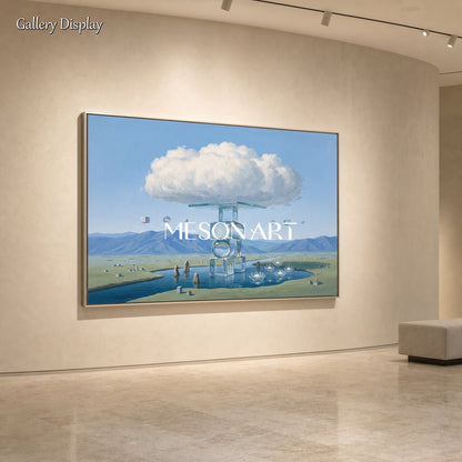 Surrealist Glass Structure Landscape Painting With Soft Brushwork For Living Room And Office Decor