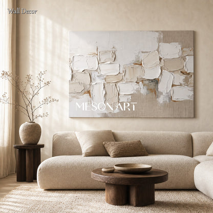 Minimalist Abstract Art With Textured Relief Blocks For Modern Home Decor