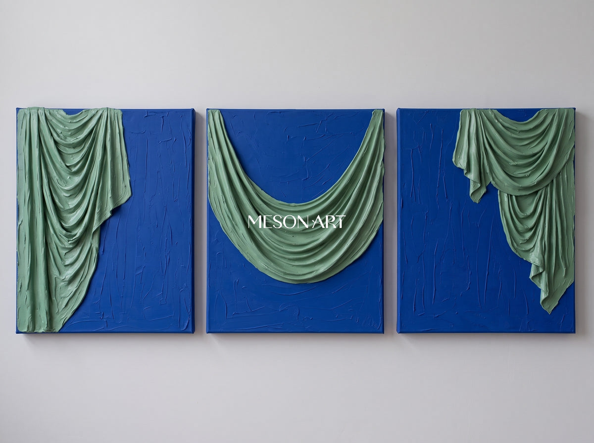 Blue And Green Painting Organic Modern Sculptural Plaster Relief Wall Art Rectangular By Mesonart