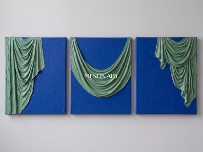 Blue And Green Painting Organic Modern Sculptural Plaster Relief Wall Art Rectangular By Mesonart