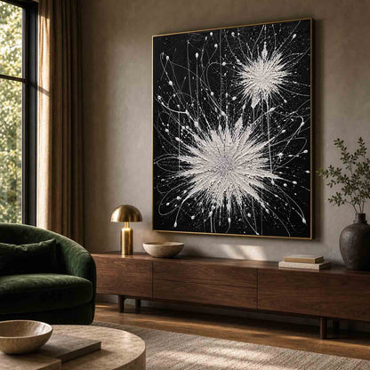 Abstract Black White Explosion Art For Modern Living Room Entryway Executive Office