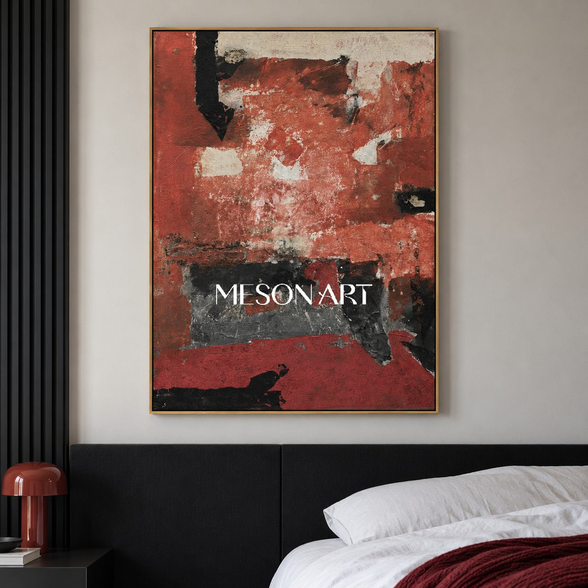 Red And Black Abstract Art Modern Textured Painting Original Artist Large Wall Art For Living Room By Mesonart