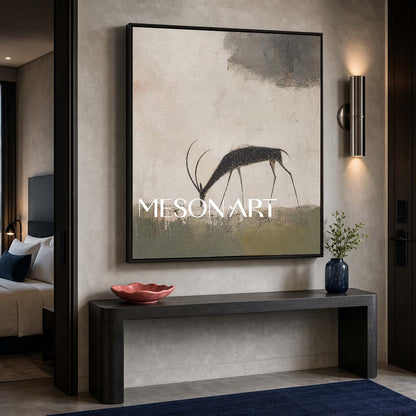 Minimalist Antelope Painting Abstract Animal Wall Art For Modern Living Room Decor