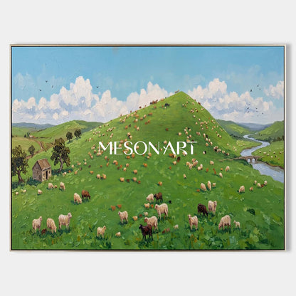 Square Canvas Farm Scene Painting Ideal For Bright And Welcoming Entryway