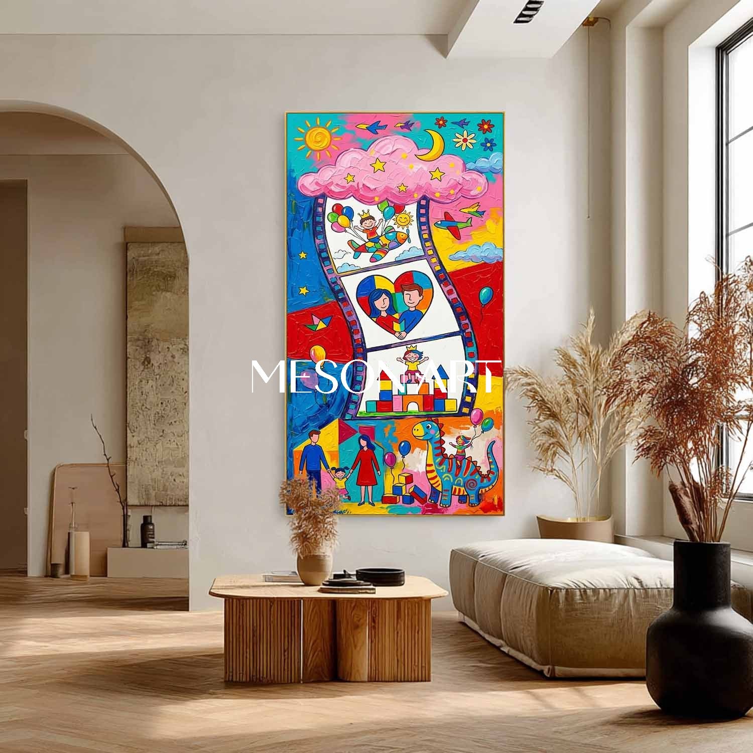 Colorful Cartoon Family Art For Kids Room Nursery Wall Decor Original Painting