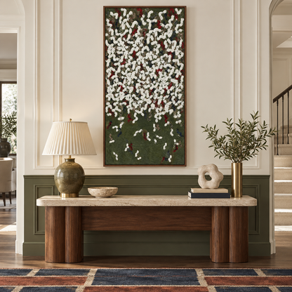 Green And White Abstract Painting Panoramic Wall Art Impasto Palette Knife Minimalist Contemporary By Mesonart