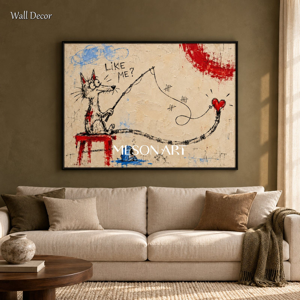 Beige And Red Abstract Graffiti Painting Original Artist Urban Wall Art Rectangular By Mesonart