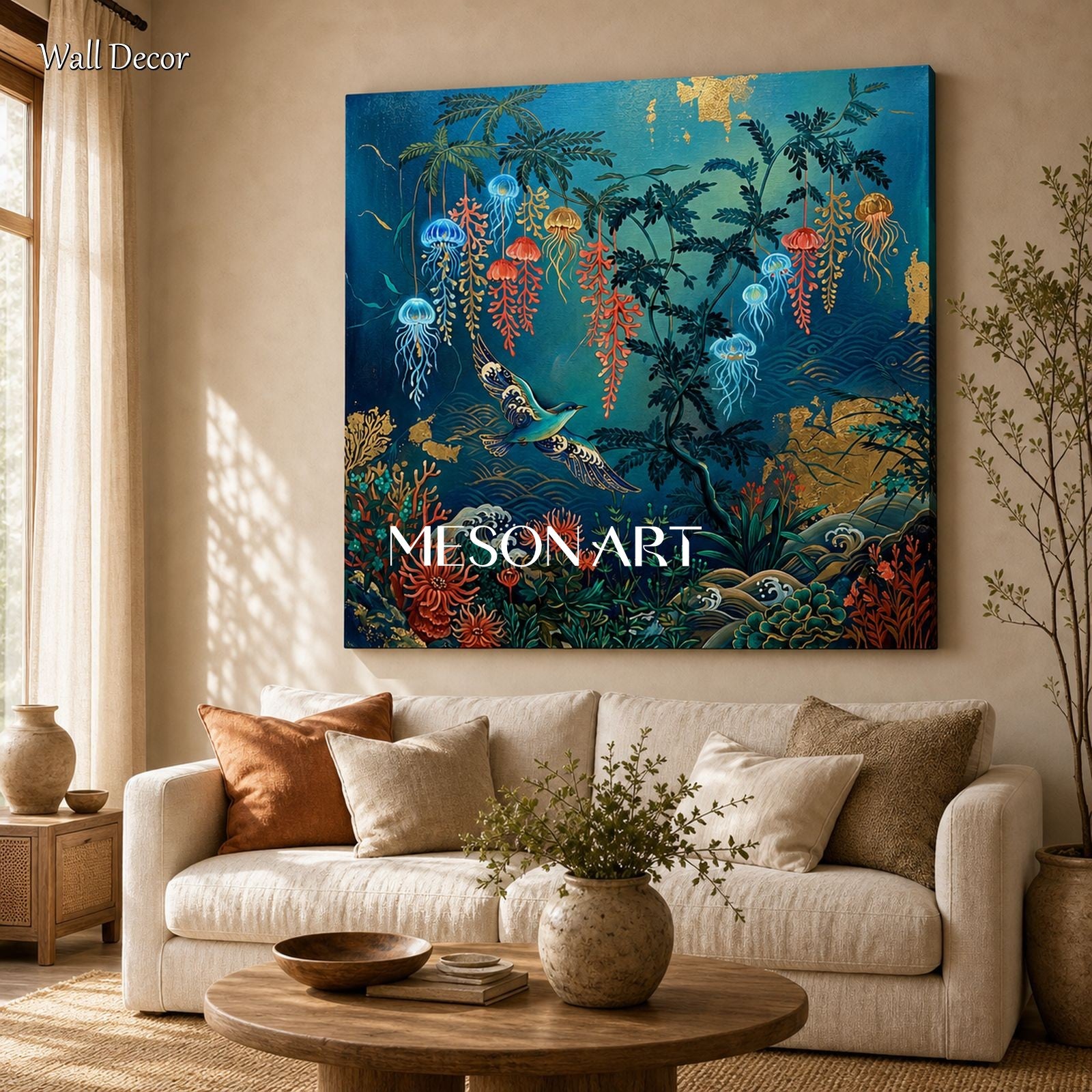 Contemporary Ukiyo-e Ocean Art With Gold Leaf For Living Room Decor