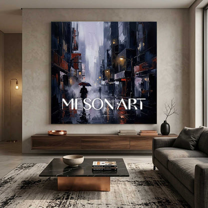 Abstract City Street Painting With Plaster Texture For Modern Living Room Decor