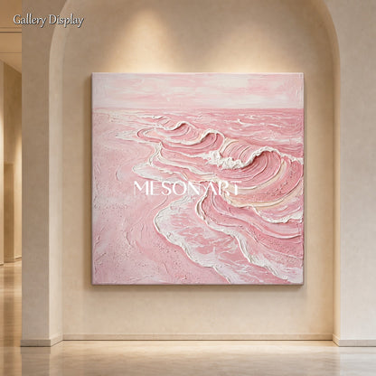Pink Ocean Wave Wall Art With Textured Relief For Modern Home Decor