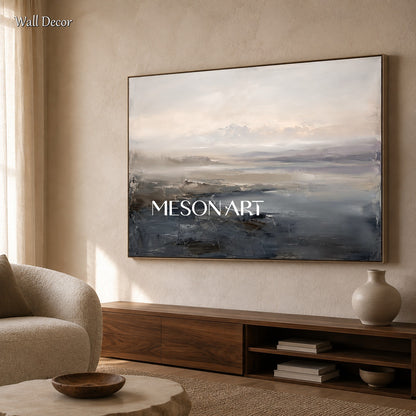 Gray And White Abstract Painting Rectangular Wall Art For Living Room Original Artist By Mesonart