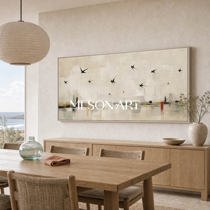 Minimalist Swallow Canvas Art Abstract Beige Painting For Modern Living Room Decor