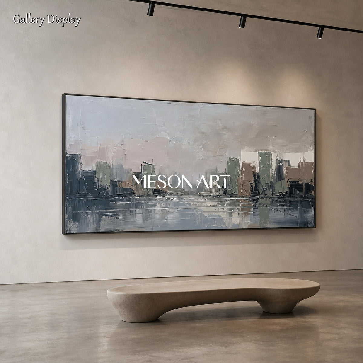 Gray And Beige Abstract Painting Panoramic Landscape Wall Art Original Artist Hand Painted By Mesonart