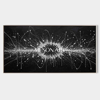 Pollock Abstract Style Black White Painting With Fluid Motion For Modern Living Room